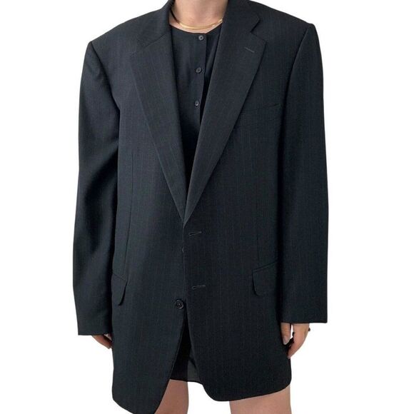 Ermenegildo Zegna Trofeo Black with Navy Pin Stripe 100% Wool Sport Coat Blazer - Picture 4 of 11